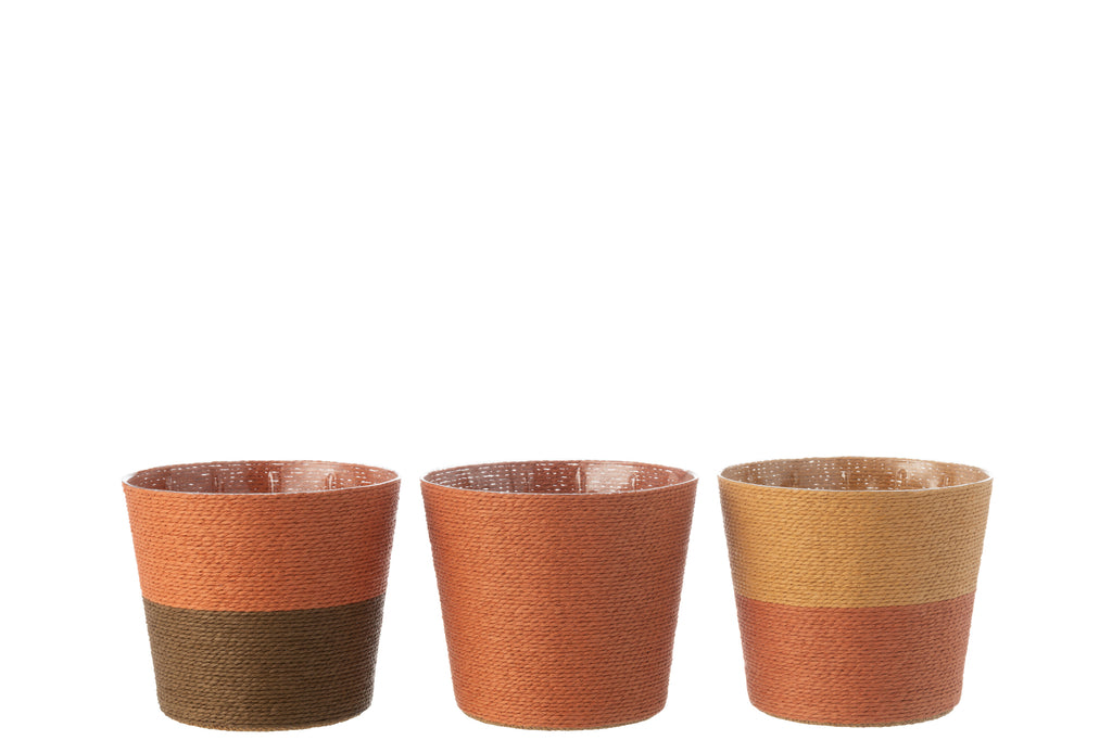 Stijlvolle Bloempot Touwen Papier/Huisdier Terracotta/Oker/Bruin Groot Assortiment Van 3