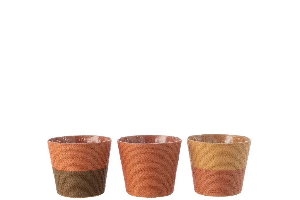 Stijlvolle Bloempot Touwen Papier/Huisdier Terracotta/Oker/Bruin Medium Assortiment Van 3