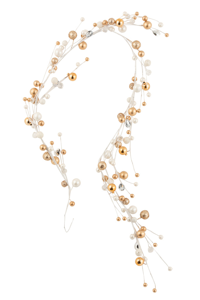 J-Line Garland Mini Christmas Baubles Ecru/Gold