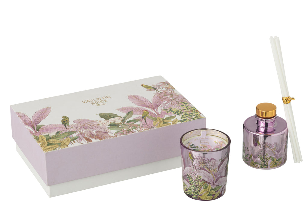 Geschenkset Kaars+Diffuser Walk In The Woods Roze