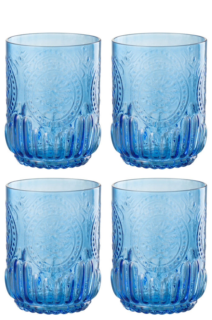 J-Line Cadeaubox 4 Drinkglazen Maya Glas Blauw