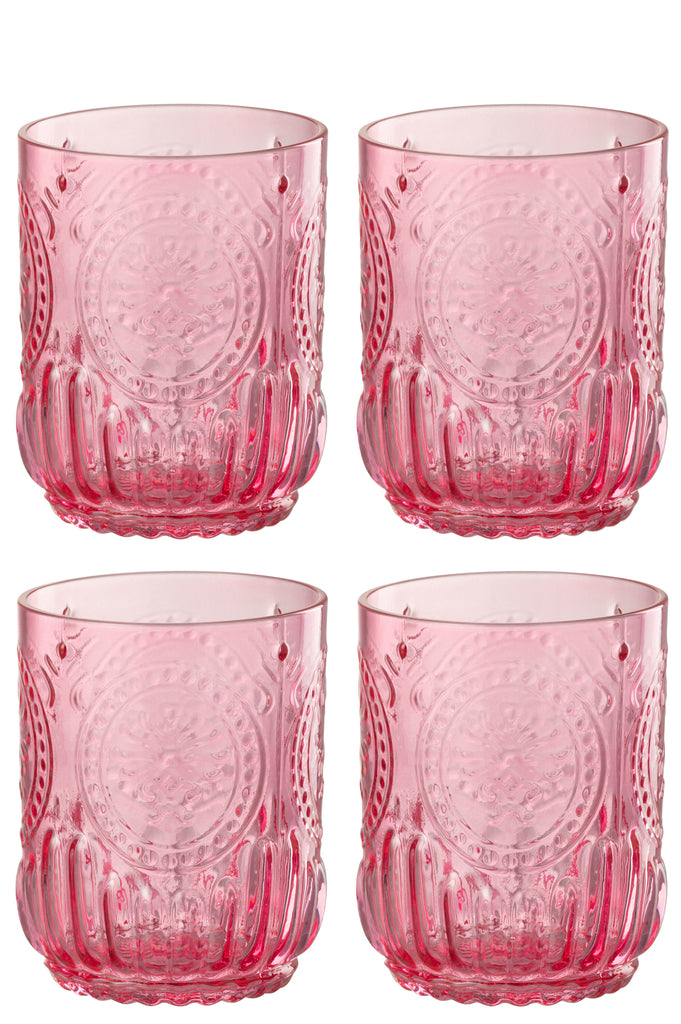 J-Line Cadeaubox 4 Drinkglazen Maya Glas Fuchsia