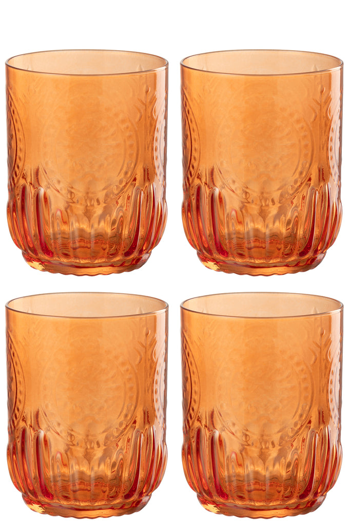 J-Line Cadeaubox 4 Drinkglas Maya Glas Oranje