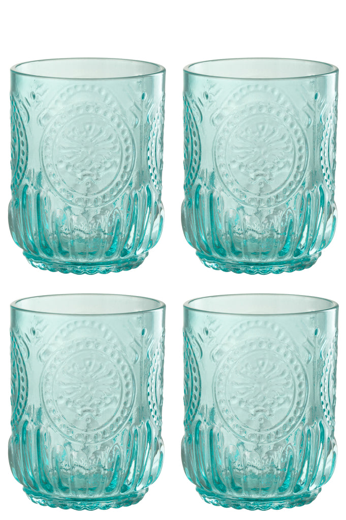 J-Line Cadeaubox 4 Drinkglazen Maya Glas Turkoois