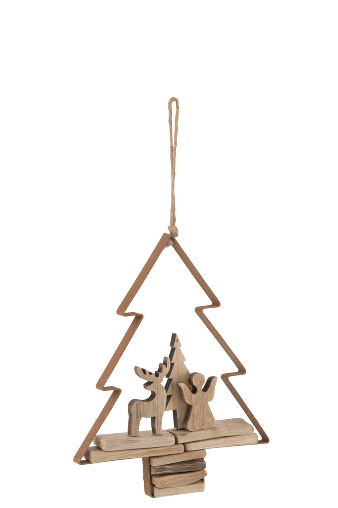 J-Line Hanger Kerstboom+figuren Hout/Metaal Bruin