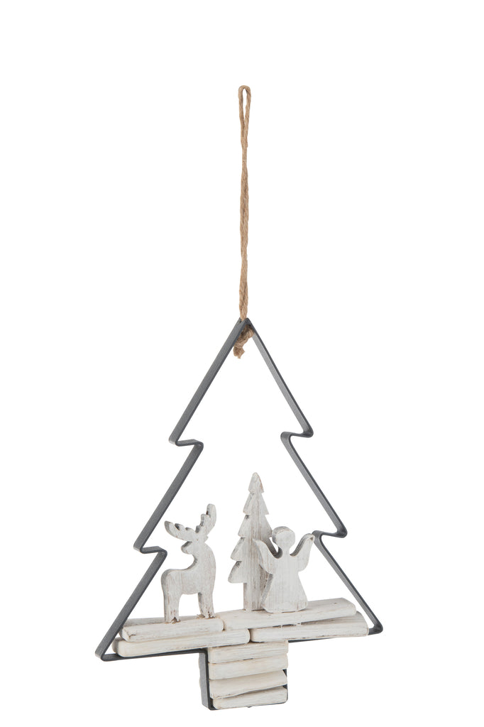 J-Line Hanger Kerstboom+figuren Hout/Metaal Wit