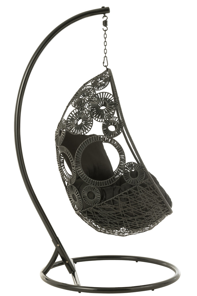 Hangstoel + Kussens Bula Metaal/Riet Zwart