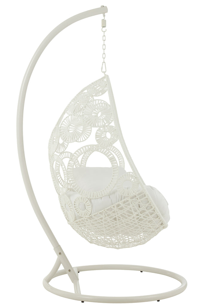 Hangstoel + kussens Bula Metaal/Riet Wit