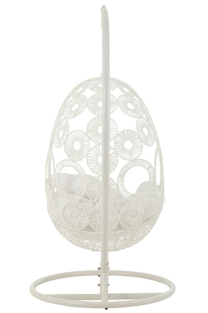 Hangstoel + kussens Bula Metaal/Riet Wit