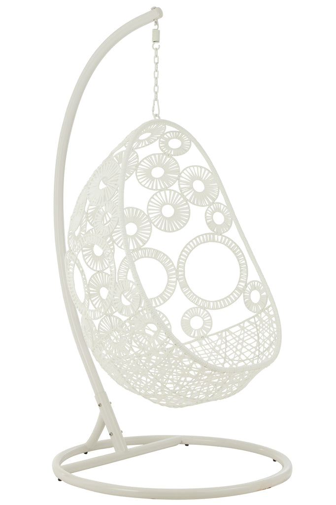 Hangstoel + kussens Bula Metaal/Riet Wit