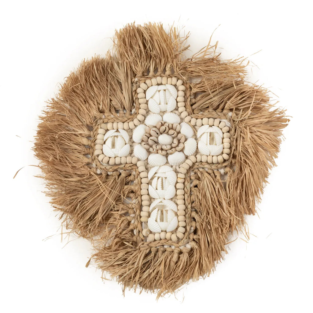 Het Raffia Shell Kruis - Naturel Wit - L