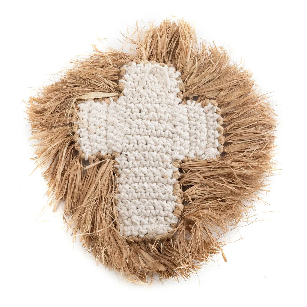 Het Raffia Shell Kruis - Naturel Wit - L
