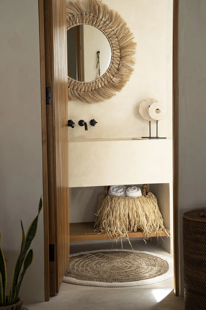 Het Seagrass & Katoen Rond Tapijt - Naturel Wit - 100