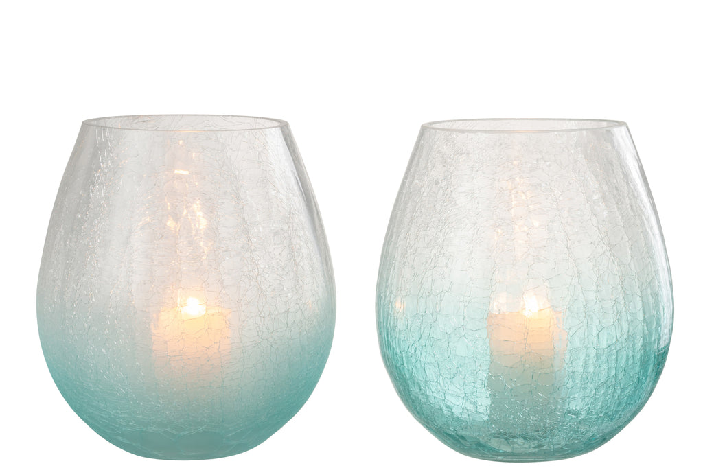 Stormglas Ei Vorm Craquelé Glas Blauw Klein Assortiment Van 2