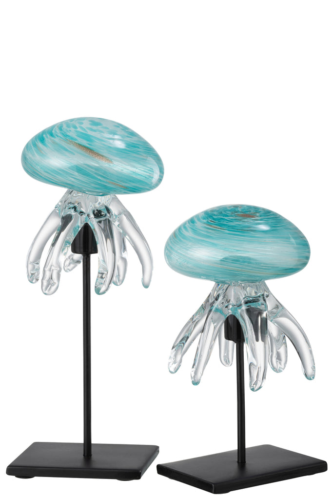 Kwallen op voet glas aqua groot