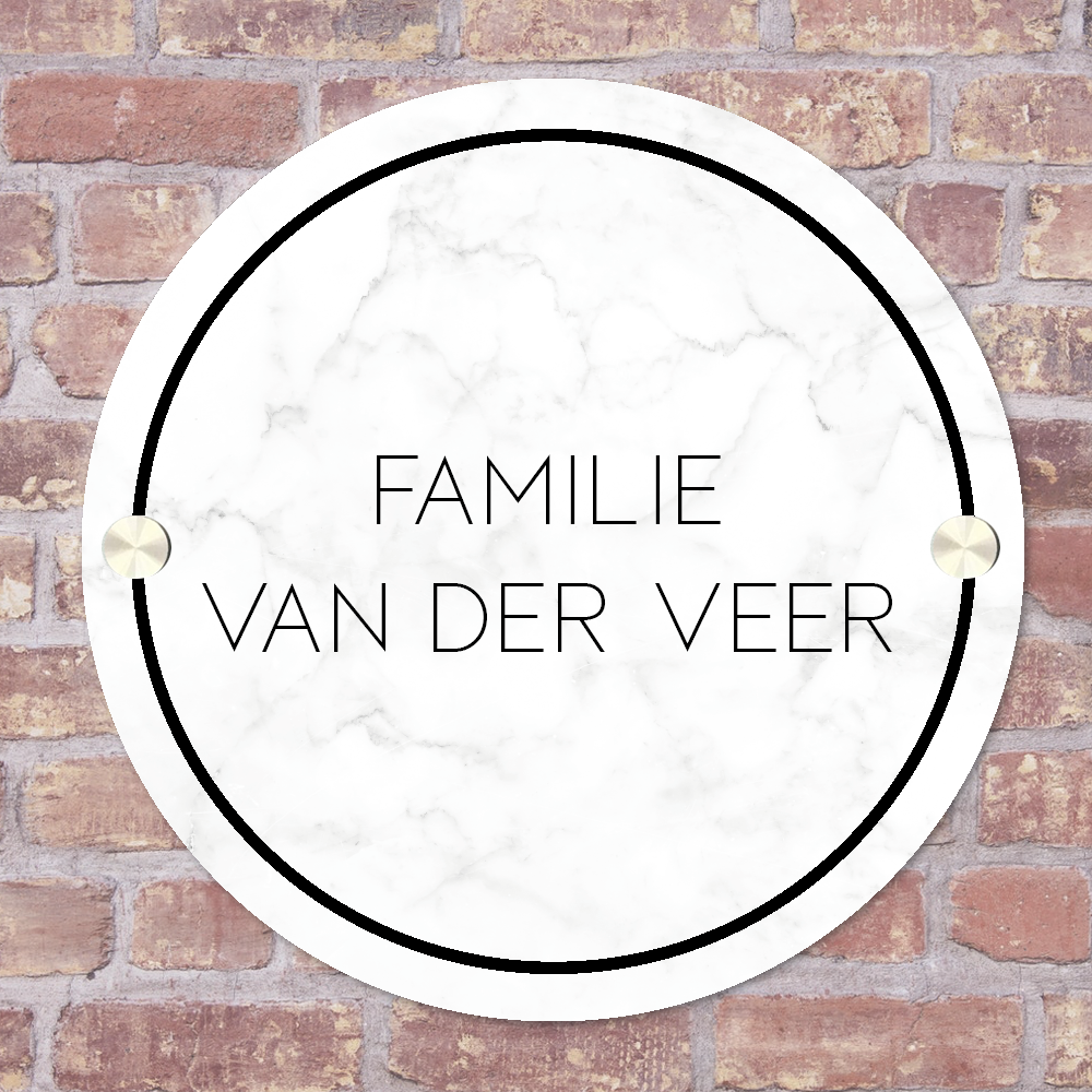Label2X Naambordje rond 15 x 15 cm / Marmer wit Naambordje voordeur basis namen woonaccessoires homedecoratie