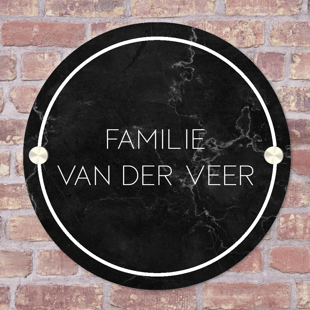 Label2X Naambordje rond 15 x 15 cm / Marmer zwart Naambordje voordeur basis namen woonaccessoires homedecoratie