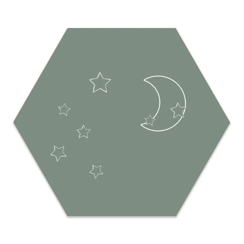 Label2X Hexagon maan sterren groen woonaccessoires homedecoratie