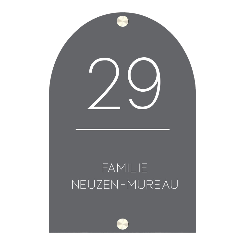 Naambordje voordeur ovaal half rond arch blauw grijs