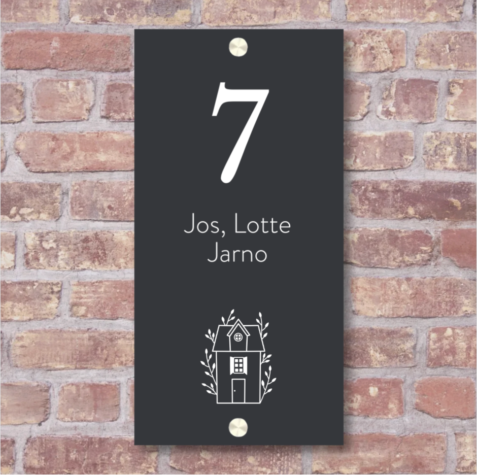 Label2X Naambordje rechthoek Naambordje voordeur rechthoek antraciet huisje woonaccessoires homedecoratie