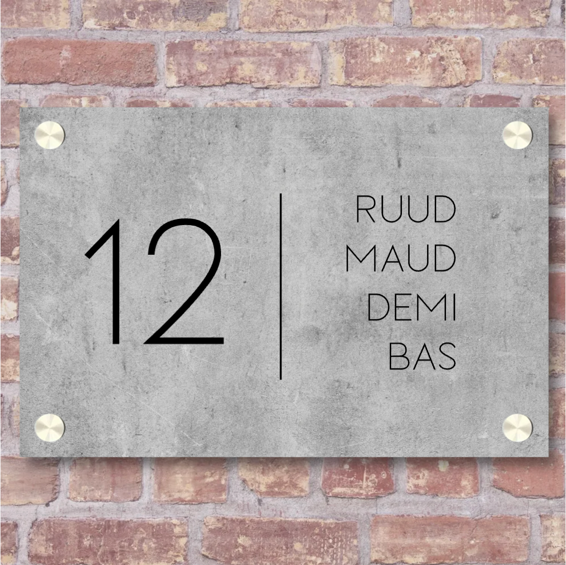 Label2X Naambordje rechthoek Naambordje voordeur rechthoek strak betonlook zwart woonaccessoires homedecoratie