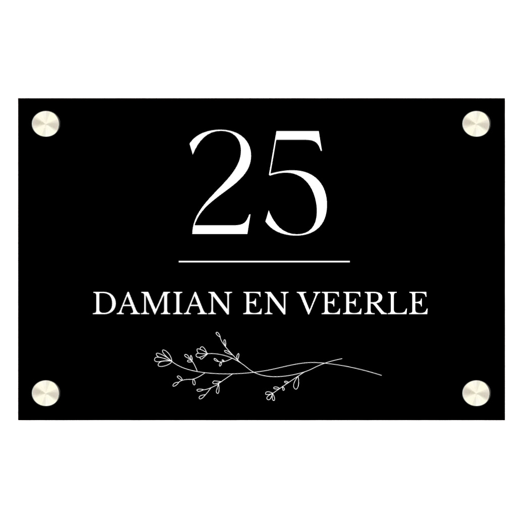 Label2X Naambordje rechthoek Naambordje voordeur rechthoek zwart bloem woonaccessoires homedecoratie