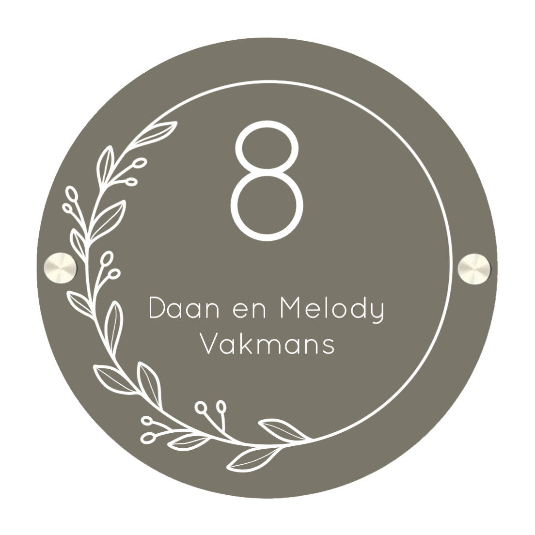 naambord voordeur rond met familienaam en huisnummer