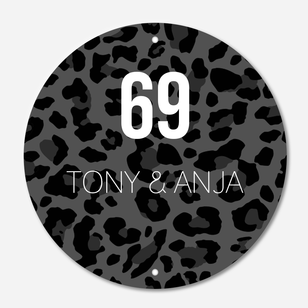 Label2X Naambordje rond Naambordje rond leopard grijs