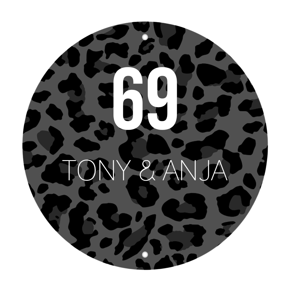 Label2X Naambordje rond Naambordje voordeur rond leopard grijs woonaccessoires homedecoratie