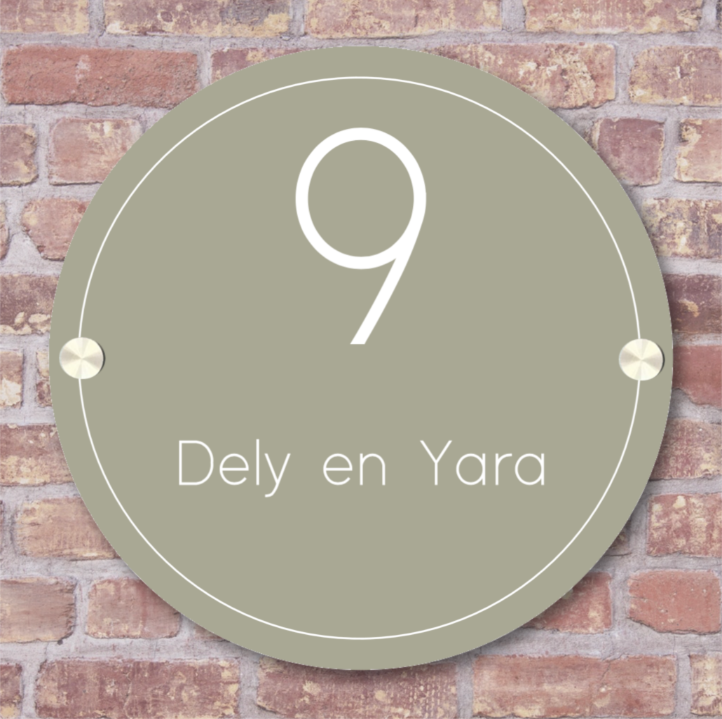 Label2X Naambordje rond Naambordje voordeur rond light olive woonaccessoires homedecoratie