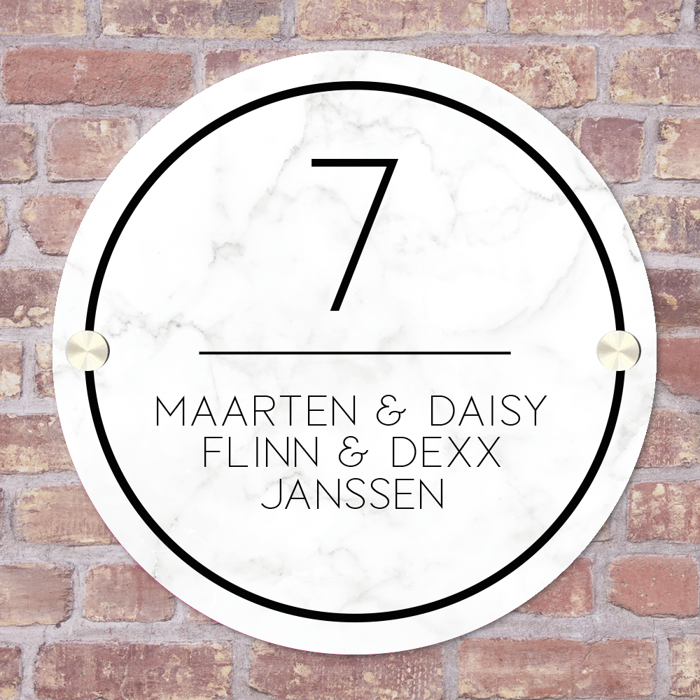Label2X Naambordje rond Naambordje voordeur rond marmer wit woonaccessoires homedecoratie