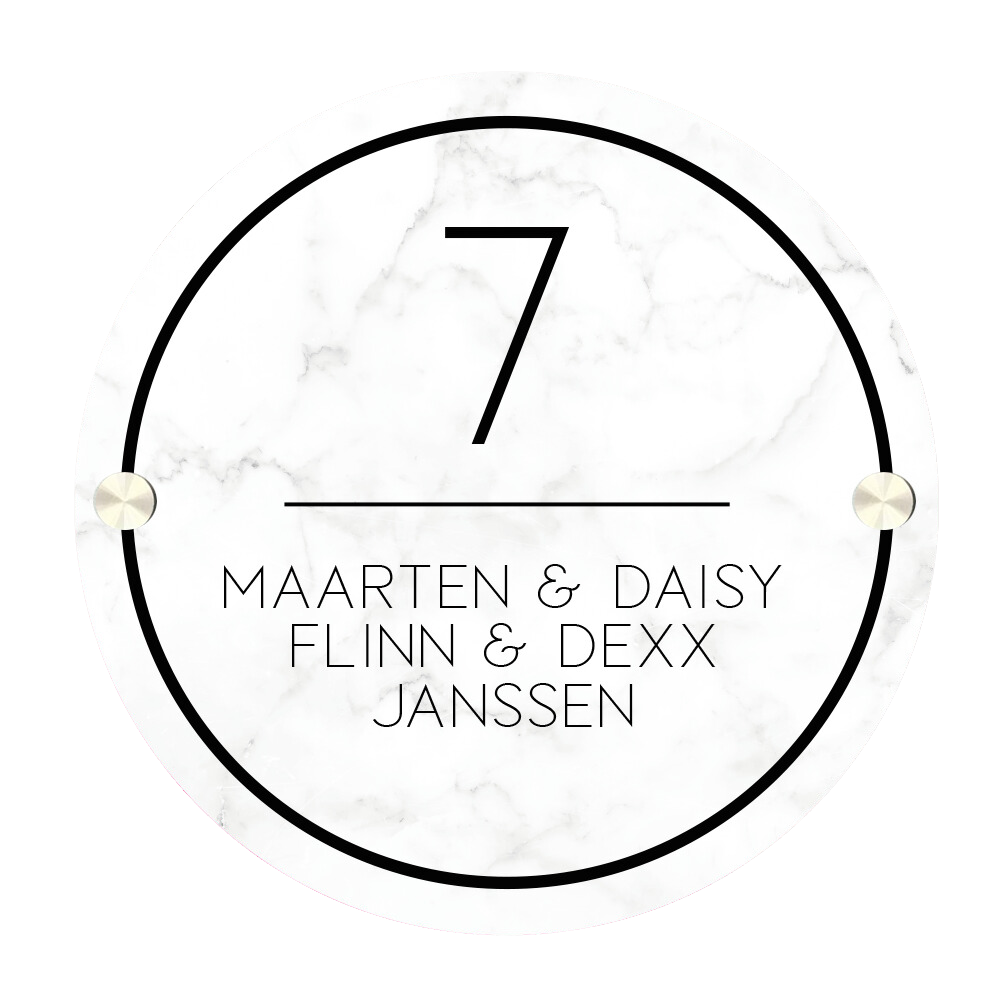 Label2X Naambordje rond Naambordje voordeur rond marmerlook wit woonaccessoires homedecoratie