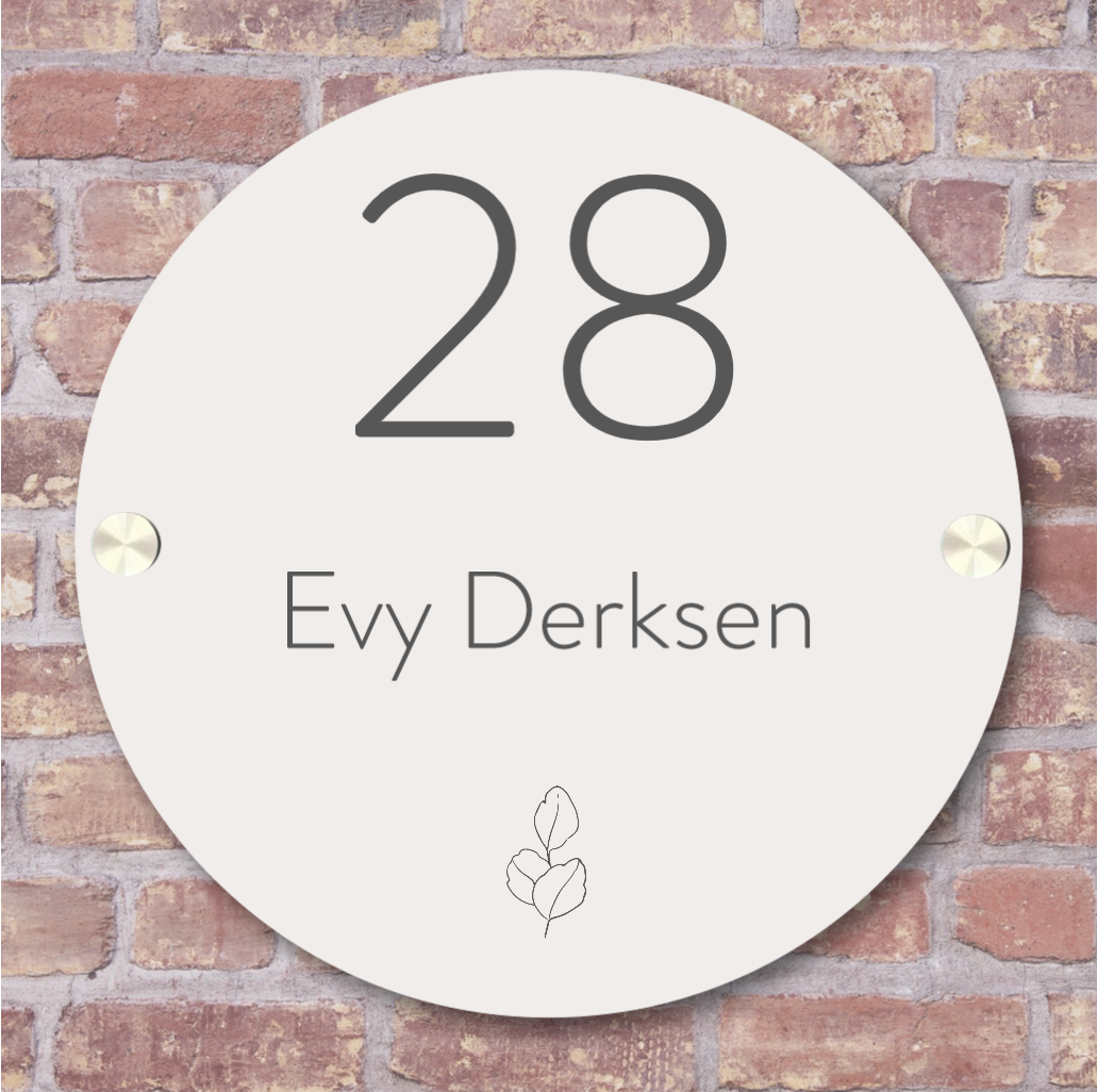Label2X Naambordje rond Naambordje voordeur rond minimal flower woonaccessoires homedecoratie