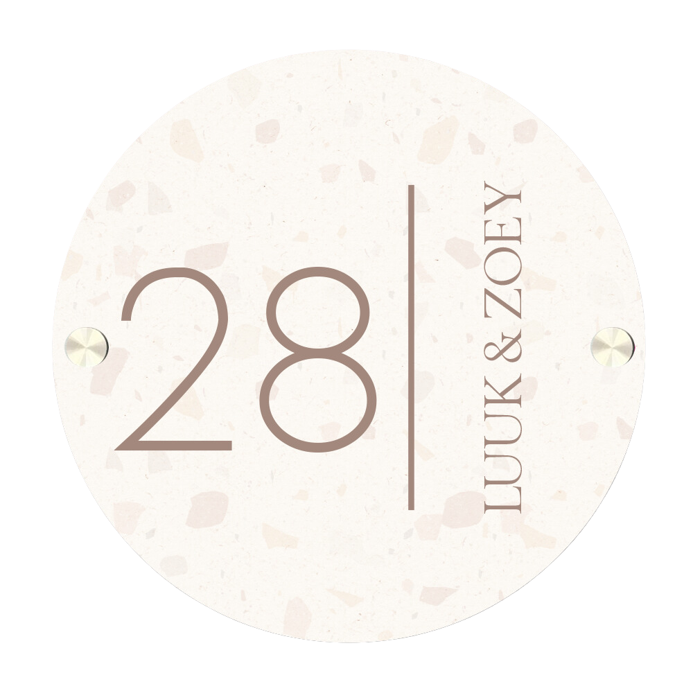 Label2X Naambordje rond Naambordje voordeur rond minimalist terrazzo woonaccessoires homedecoratie
