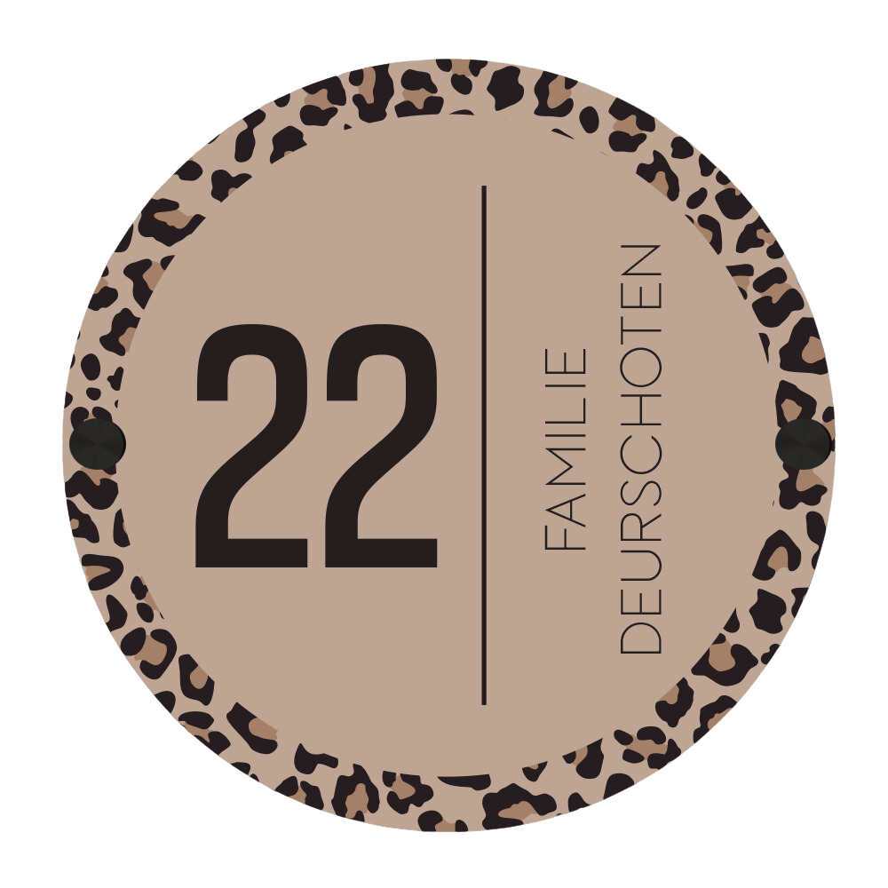 Label2X Naambordje rond Naambordje voordeur rond panter beige woonaccessoires homedecoratie