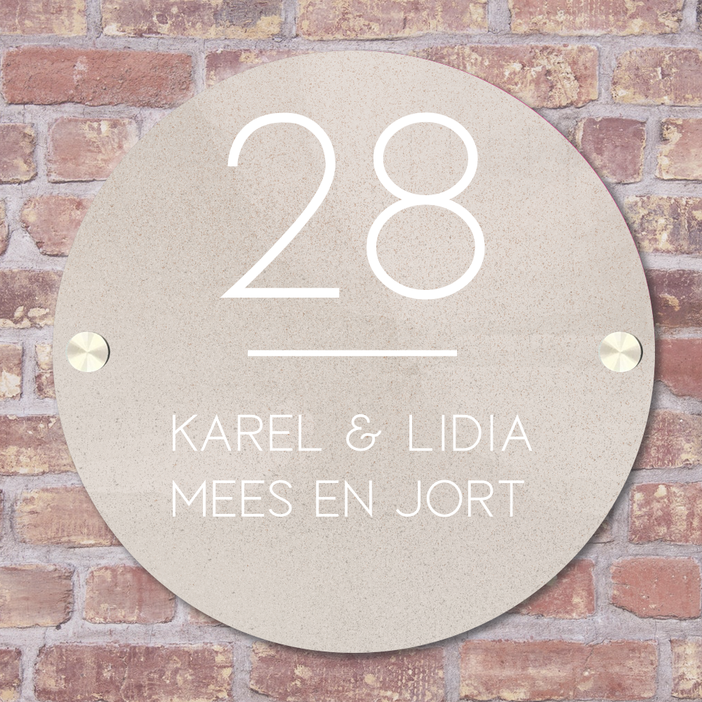 Label2X Naambordje rond Naambordje voordeur rond texture beige woonaccessoires homedecoratie