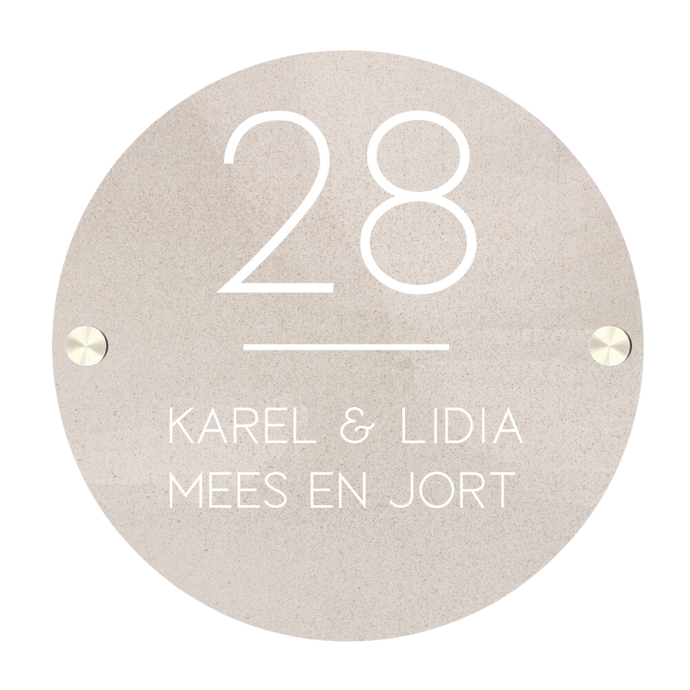 Label2X Naambordje rond Naambordje voordeur rond texture beige woonaccessoires homedecoratie