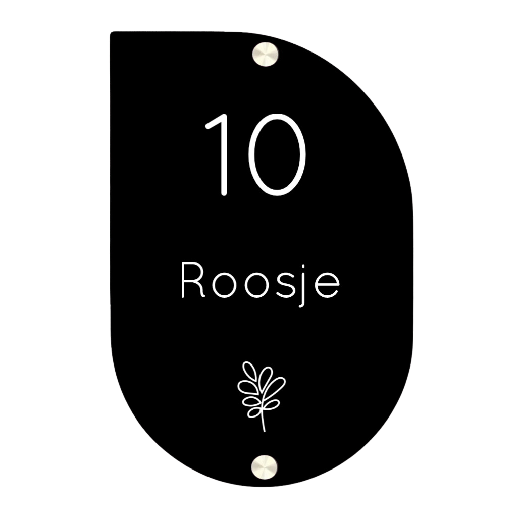 Label2X Naambordje scandi Naambordje voordeur scandi zwart bloemetje woonaccessoires homedecoratie