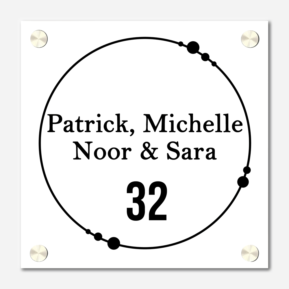 Label2X Naambordje vierkant Naambordje voordeur vierkant cirkel dots wit woonaccessoires homedecoratie