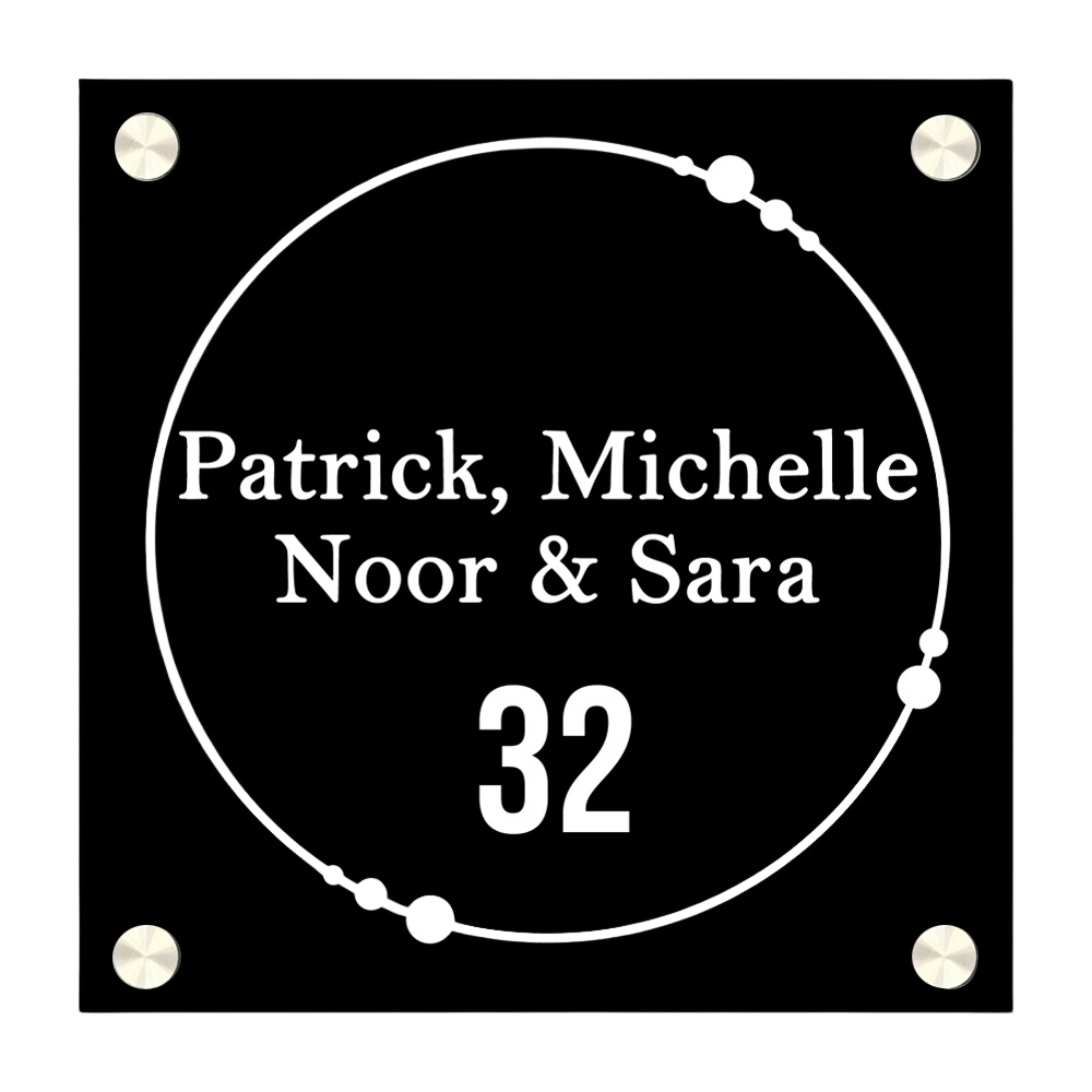 Label2X Naambordje vierkant Naambordje voordeur vierkant cirkel dots zwart woonaccessoires homedecoratie