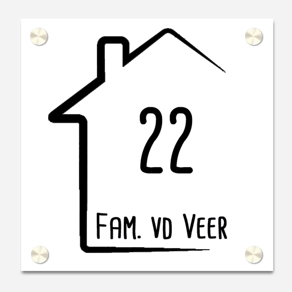 Label2X Naambordje vierkant Naambordje voordeur vierkant half huisje wit woonaccessoires homedecoratie