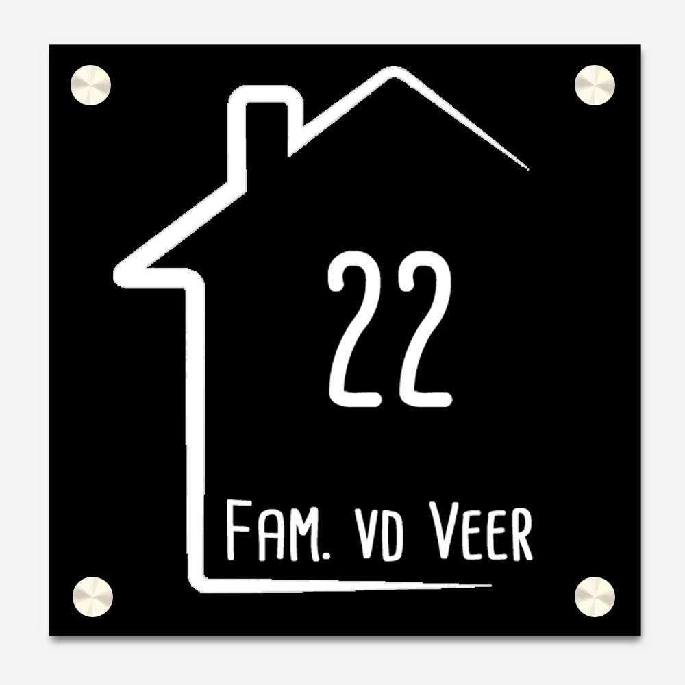 Label2X Naambordje vierkant Naambordje voordeur vierkant half huisje zwart woonaccessoires homedecoratie