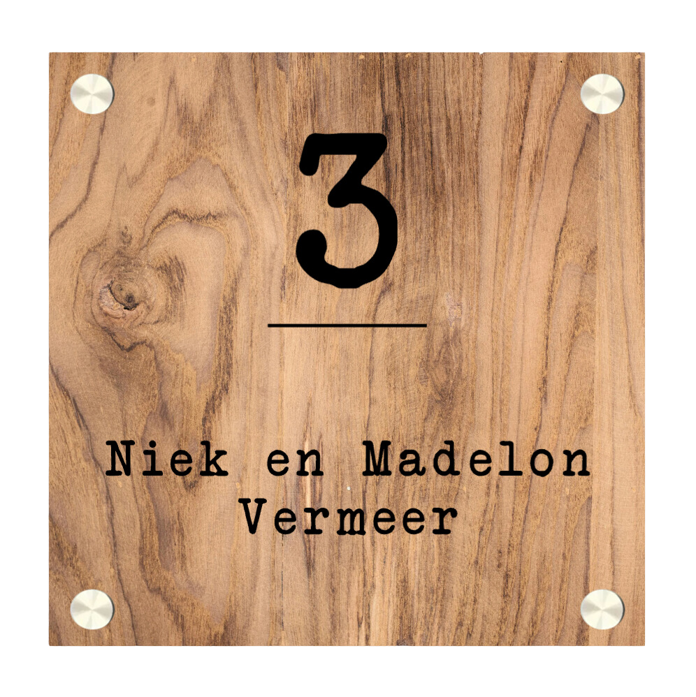Label2X Naambordje vierkant Naambordje voordeur vierkant houtlook grof woonaccessoires homedecoratie