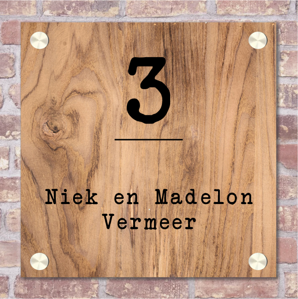 Label2X Naambordje vierkant Naambordje voordeur vierkant houtlook grof woonaccessoires homedecoratie