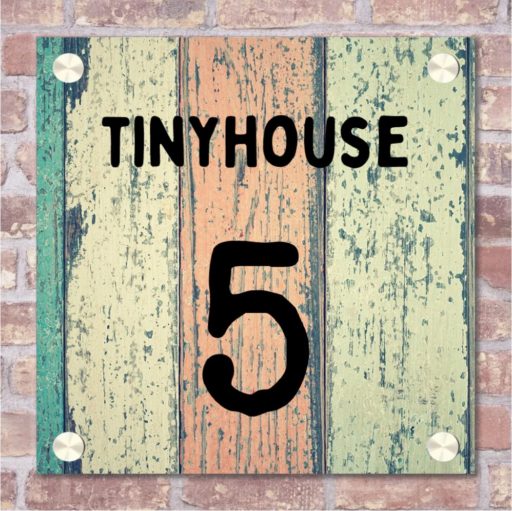 Label2X Naambordje vierkant Naambordje voordeur vierkant houtlook ibiza woonaccessoires homedecoratie