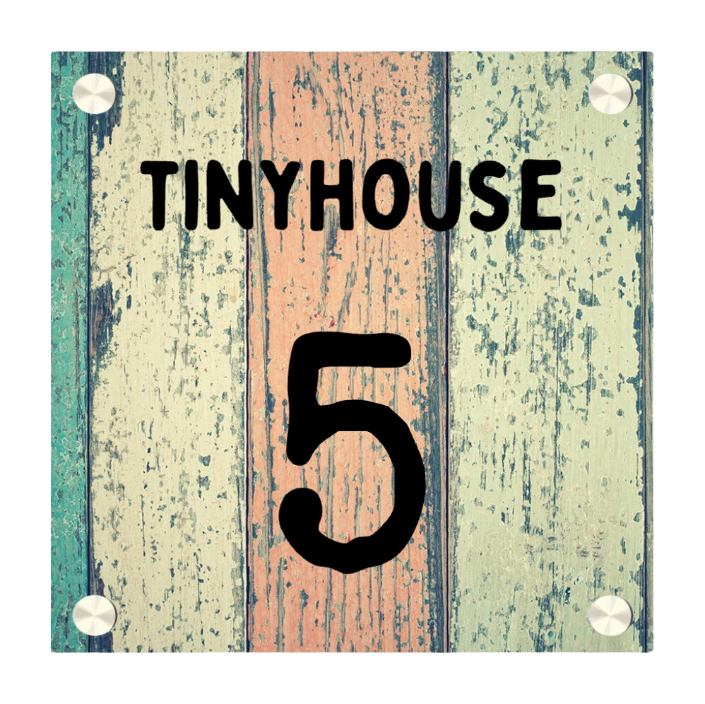 Label2X Naambordje vierkant Naambordje voordeur vierkant houtlook ibiza woonaccessoires homedecoratie