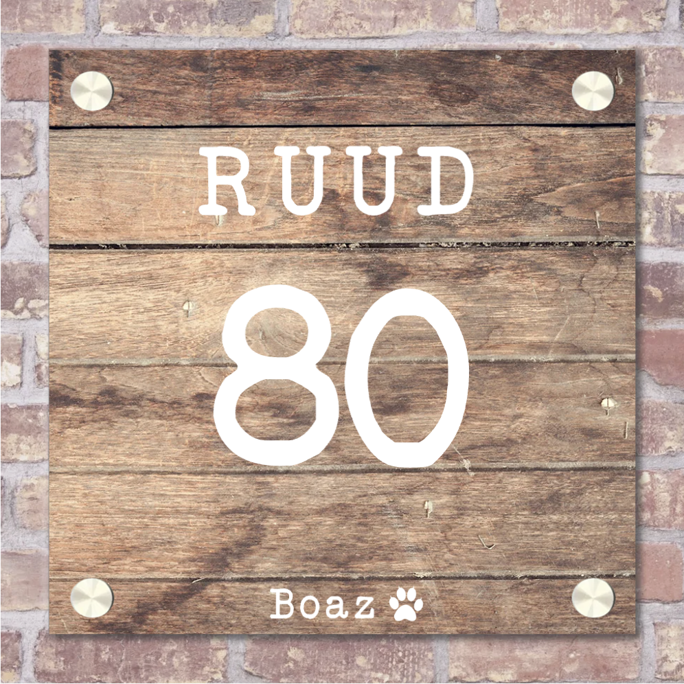 Label2X Naambordje vierkant Naambordje voordeur vierkant houtlook old woonaccessoires homedecoratie