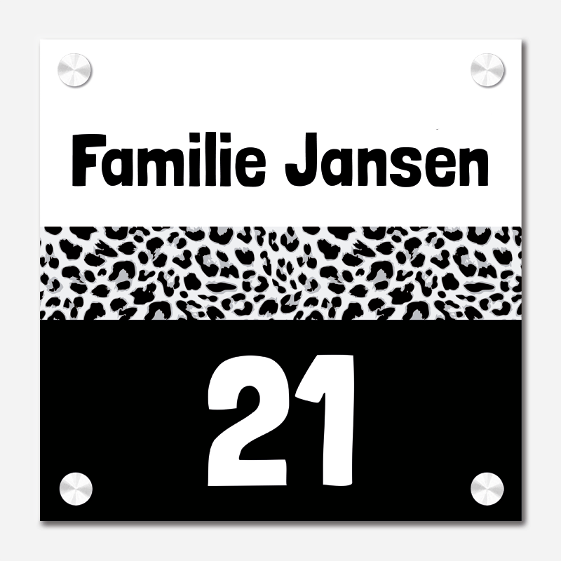 Label2X Naambordje vierkant Naambordje voordeur vierkant leopard block woonaccessoires homedecoratie