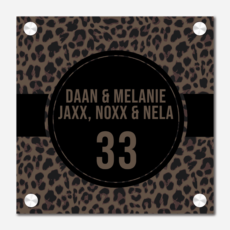 Label2X Naambordje vierkant Naambordje voordeur vierkant leopard cirkel woonaccessoires homedecoratie
