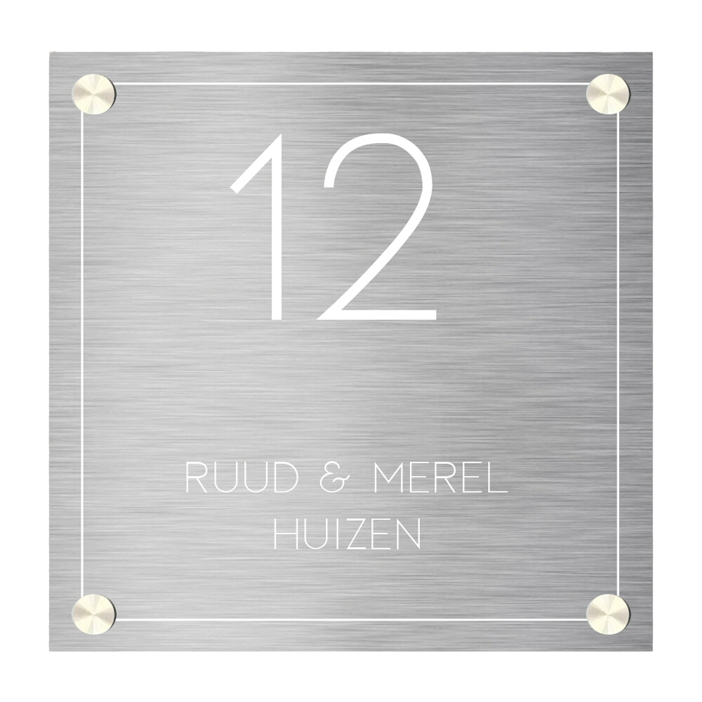 Label2X Naambordje vierkant Naambordje voordeur vierkant lijn frame rvs look woonaccessoires homedecoratie